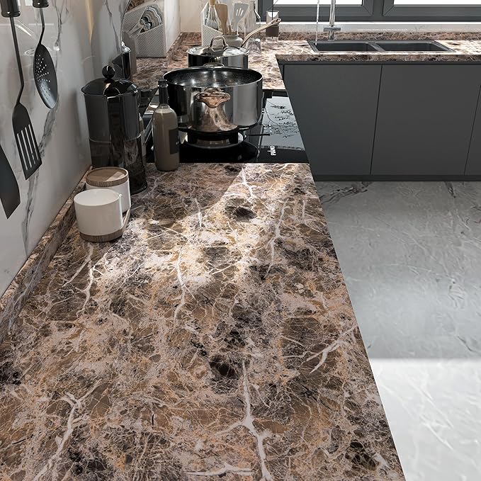 BAYYA Brown Marble Contact Paper Peel and Stick Wallpaper - Image 3