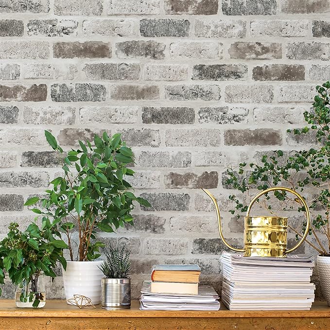 Guvana 17.3"×118" Brick Peel and Stick Wallpaper Brick Wallpaper Grey Brown 3D by Guvana