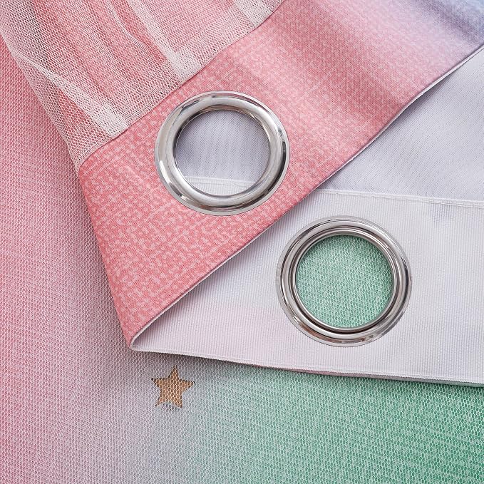XiDi Curtains for Bedroom Decor, Rainbow Pink GreenBlue52/96/1 - Image 6