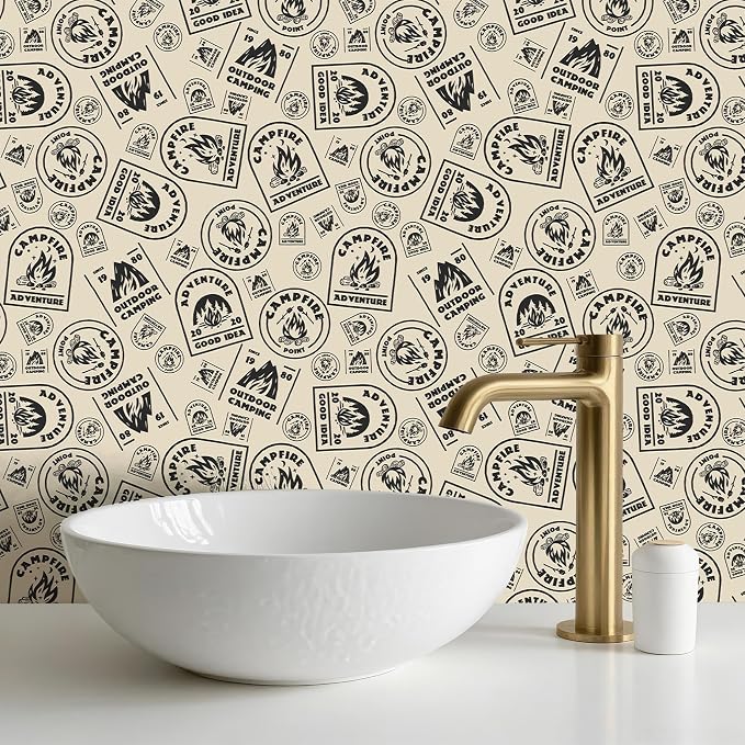 FLFK Beige Wallpaper Peel and Stick Antique Campfire Postmark Contact Paper - Image 6