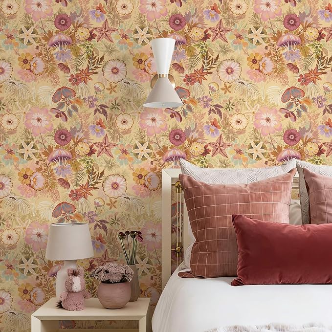 Ismoon Vintage Floral Peel and Stick Wallpaper Deep Beige Contact Paper - Image 2