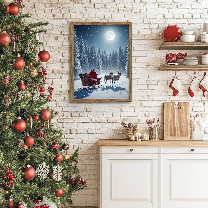 Framed Christmas Wall Decor, Santa Claus Delivering Christmas Gifts Canvas - Image 7