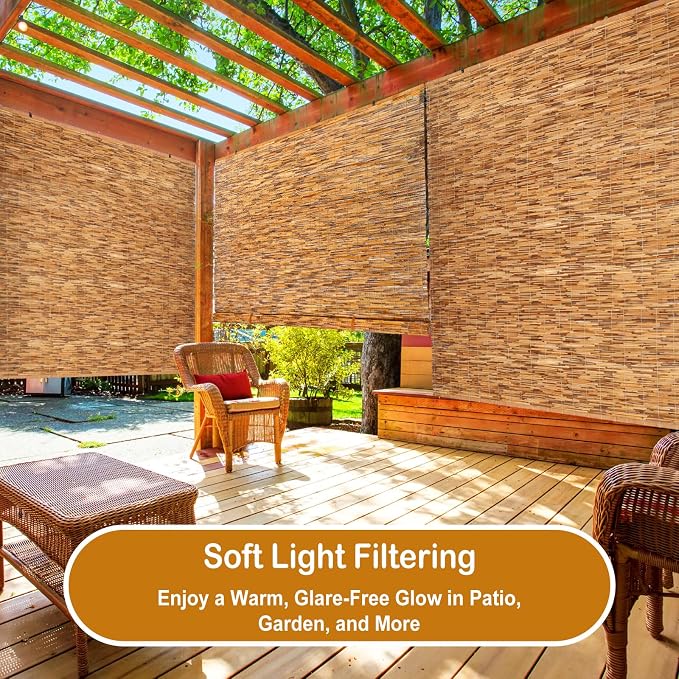 DoubleFill 3 Pcs Bamboo Shades Outdoor Reed Roll Up Blinds 72" W x 72" H - Image 6