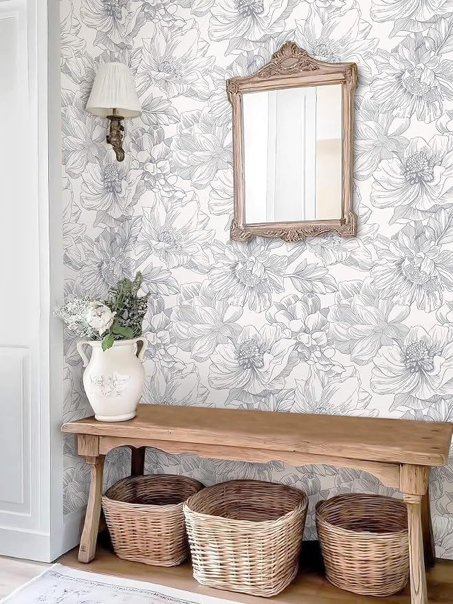 Ismoon Vintage Floral Wallpaper Peel and Stick Boho Beige and Gray Contact - Image 8