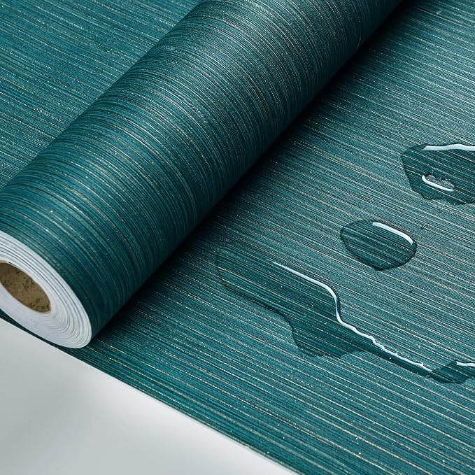 Haimin Grasscloth Wallpaper Textured 24in X 393in Fabric Contact Paper Teal - Image 5