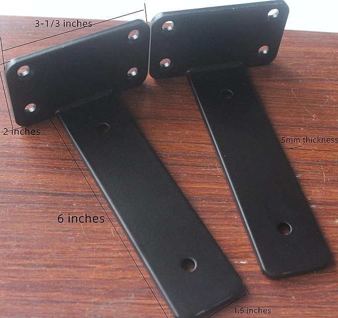 8 Pack - 6 inch Black Hidden L Shelf Bracket Iron Floating Shelf Brackets - Image 2