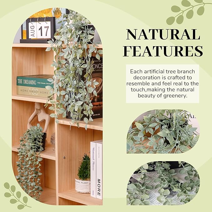 Der Rose 2Pcs Fake Plants Hanging Artificial Decor Faux Potted Eucalyptus and - Image 4