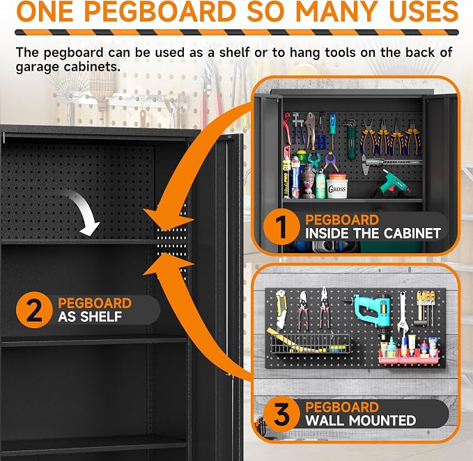 Garage Storage Cabinet with Wheels, Metal Storage Cabinet with 2 Doors and - Image 5