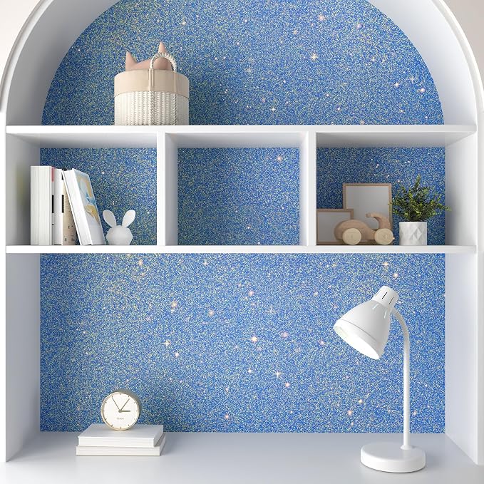 CHIHUT Holographic Blue Glitter Peel and Stick Wallpaper 15.7''x236'' - Image 3
