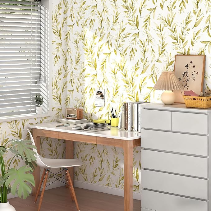 Livebor Leaf Peel and Stick Wallpaper Olive Leaf Contact Paper17.7in x 118.1in - Image 6