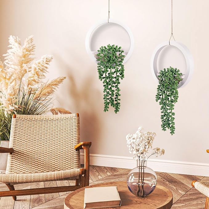 Der Rose 2 Pack Fake Plants Hanging Artificial Succulents Plants in White Pots - Image 4