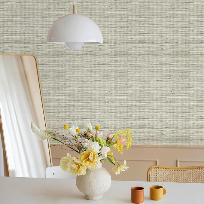 Rugreat Textured Grasscloth Wallpaper Peel and Stick 240inL 17.3inW Beige - Image 3