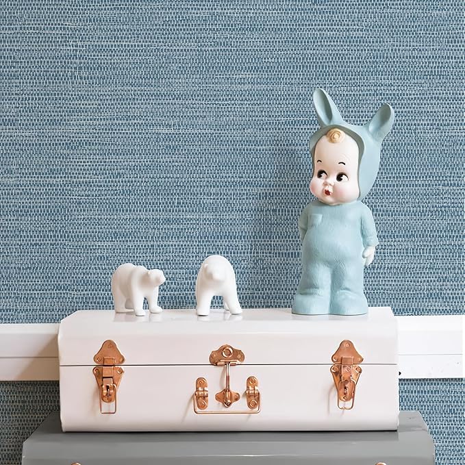 JiffDiff Grasscloth Wallpaper Peel and Stick Blue Grassweave Stick on Wallpaper - Image 7
