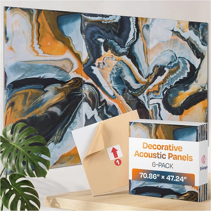 XL Acoustic Wall Panels 6-Pack Decorative Acoustic Panels High Density Sound by EkkogoAcousticPanels
