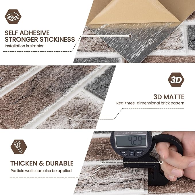 3D Wall Panels Brick Peel and Stick 26.7"x13.4"-10 PCS - Image 3