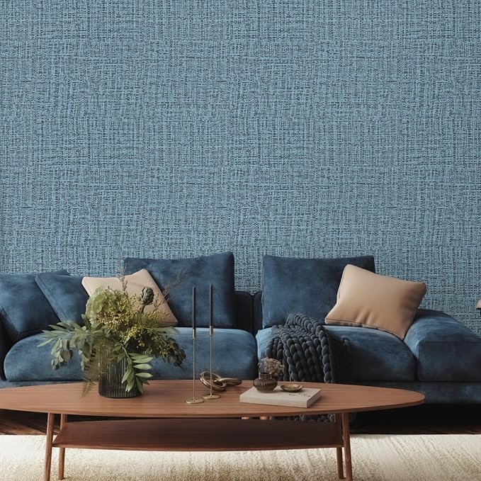 TANONE Blue Contact Paper Peel and Stick 15.8 in X 197 in, Grasscloth Wallpaper - Image 3