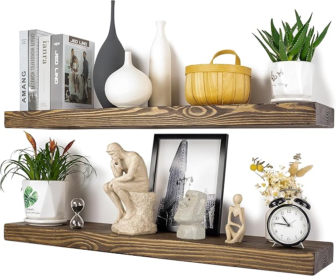 Distressed Floating Shelves 36 inch Long Set of 2, 8 inch deep Solid Wood Wall by xwne