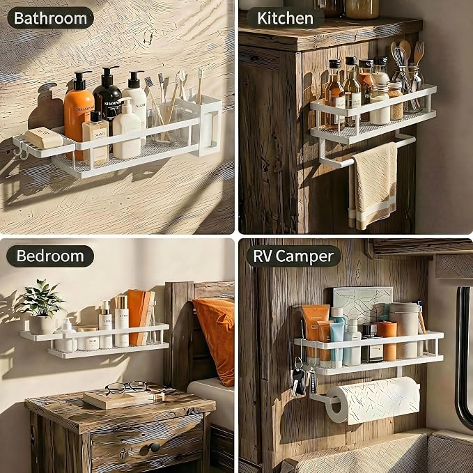 PUSDON 5-in-1 Shower Caddy & Kitchen Organizer Set, Wall Mount Wide Spice Rack - Image 4