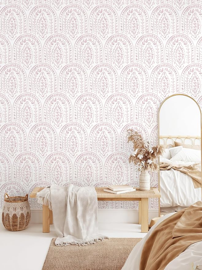 EeeComing Pink Peel and Stick Wallpaper Boho Wall Paper Peel and Stick Modern - Image 7