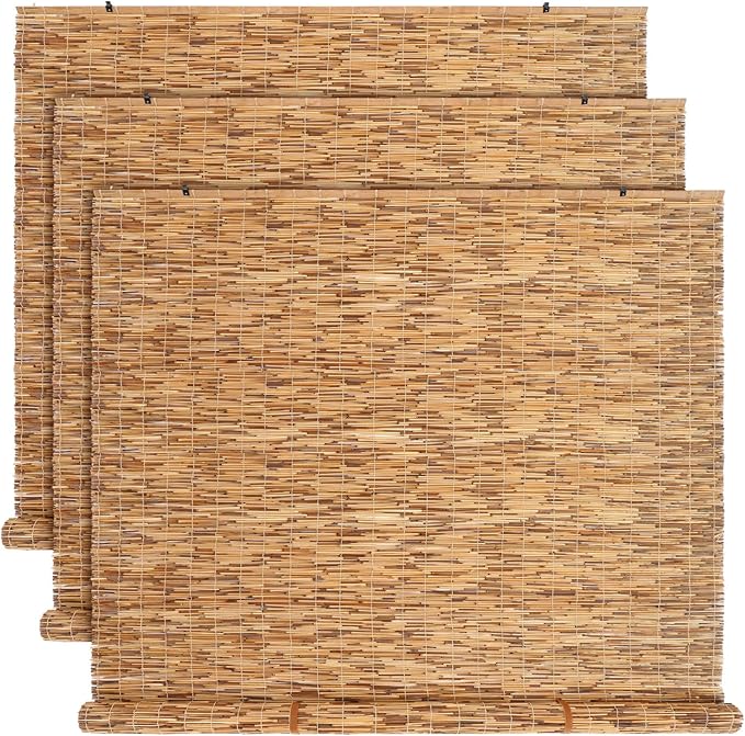 DoubleFill 3 Pcs Bamboo Shades Outdoor Reed Roll Up Blinds 72" W x 72" H by DoubleFill