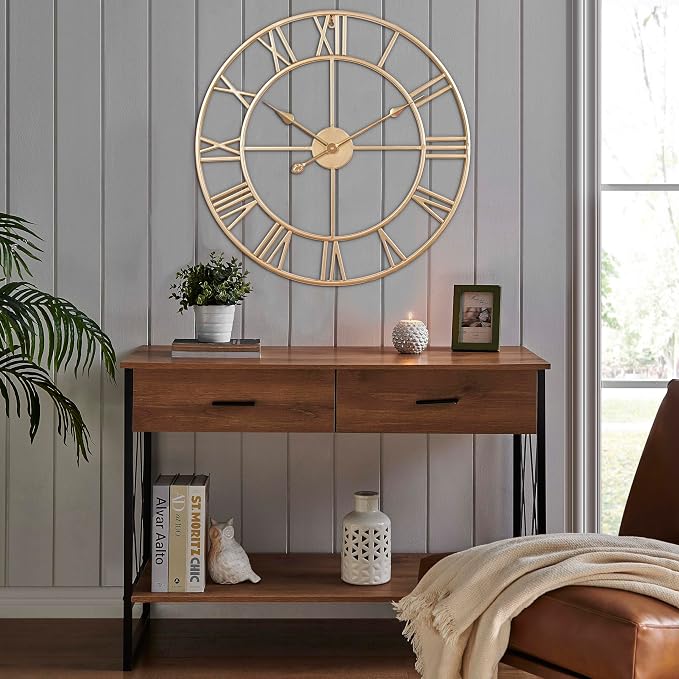 CLXEAST Champagne Gold Metal Wall Clock, Large Roman Numeral 24 Inch Wall Clocks - Image 7