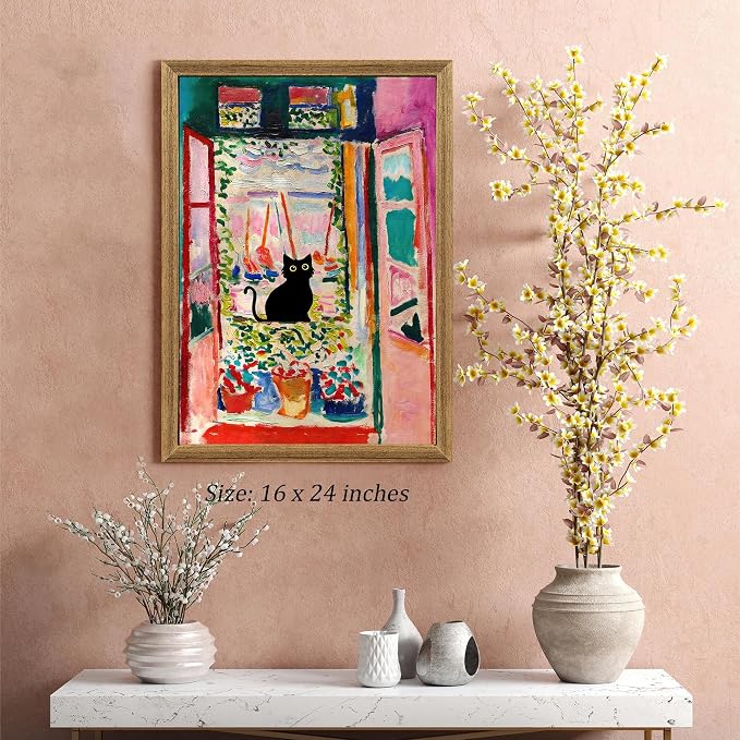 Fantasy Artists Henri Matisse Cat Wall Art, Framed Open Window Black Cat Canvas - Image 5