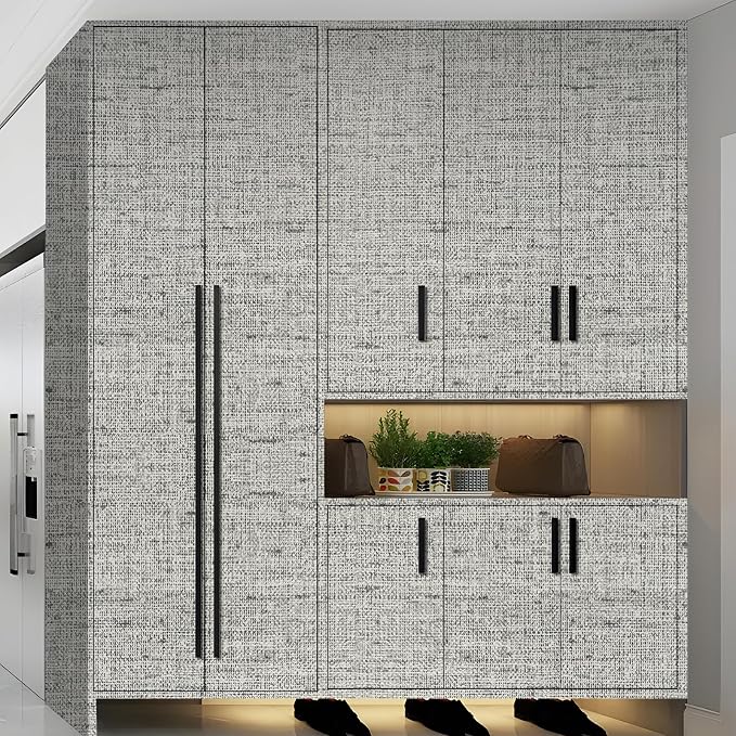 15.75"x393.70" Gray Wallpaper Grasscloth Peel and Stick Wallpaper Faux Linen - Image 7