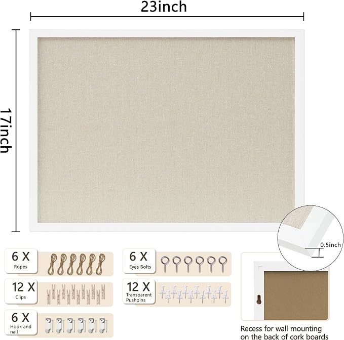 DAHAPYBOO Cork Board with Linen White 2Pack, Bulletin Board 23"x17" Hanging - Image 3