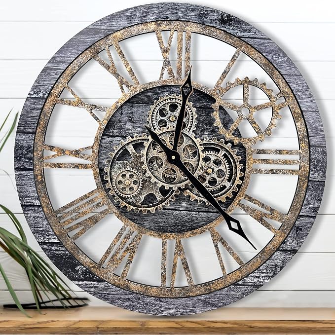 The B-Style Large Wall Clock 24 inch Moving Gear Wall Clock Oversized Vintage by TheB-StyleTB