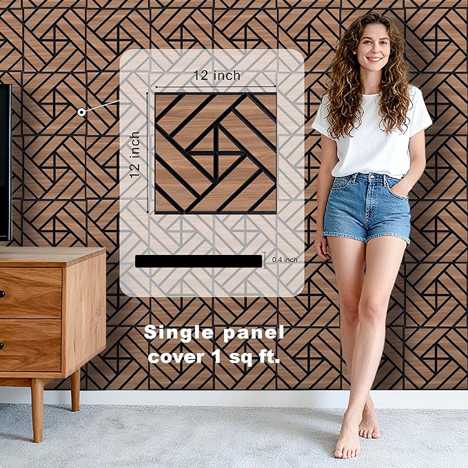 WoveN SounD Artisan Acoustic Wall Panels, 16 Pack 12x12 Inch, PVC Wood Grain - Image 2