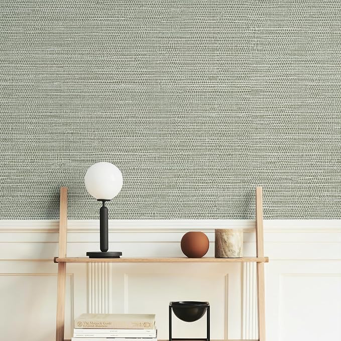 Simon&Siff Textured Grasscloth Peel and Stick Wallpaper 17.7"x197" Neutral Faux - Image 2