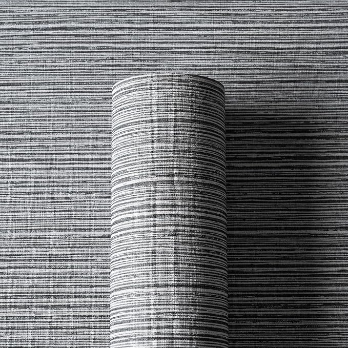 Grasscloth Textured Wallpaper Gray Peel and Stick 24inX393in Fabric Wall Paper - Image 3