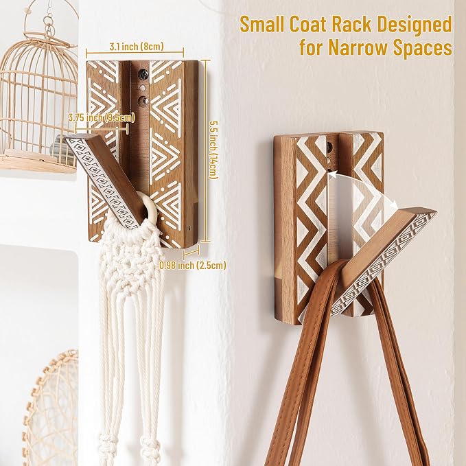 Boho Foldable Wall Hooks: Decorative Wooden Coat Hooks 2Pack Mounted - Image 3