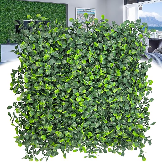 Artificial Grass Wall Backdrop: 10"x 10" Boxwood Faux Green Wall Panels by DOPGIB