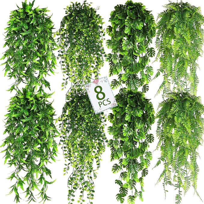 8 Pack Artificial Hanging Plants Fake Greenery Plants Fake lvy Vine by LZAAYNGS