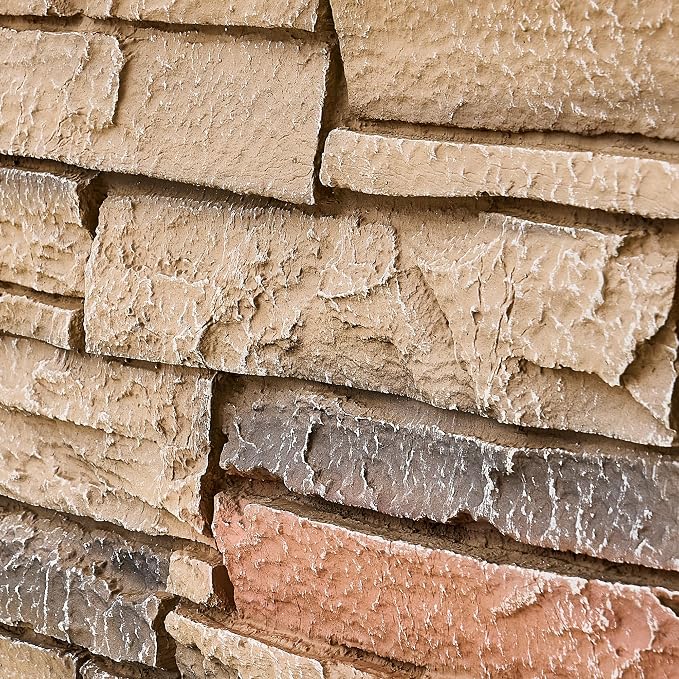 1.77 Inch Deep 3D Faux Stone Sample Panel Artisan Hand Painted Stacked Stone by Wallwell