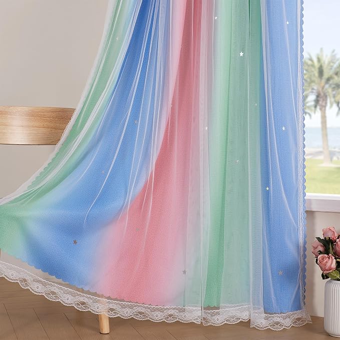 XiDi Curtains for Bedroom Decor, Rainbow Pink GreenBlue34/90/1 - Image 4