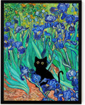 Fantasy Artists Van Gogh Irises Cat Wall Art, Framed Vintage Garden Canvas Wall by Unknown