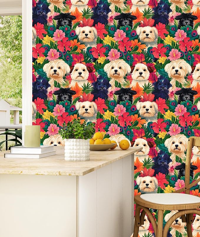 BOKEBEVE Colorful Wallpaper Peel and Stick Dogs Contact Paper Vibrant Bright - Image 4