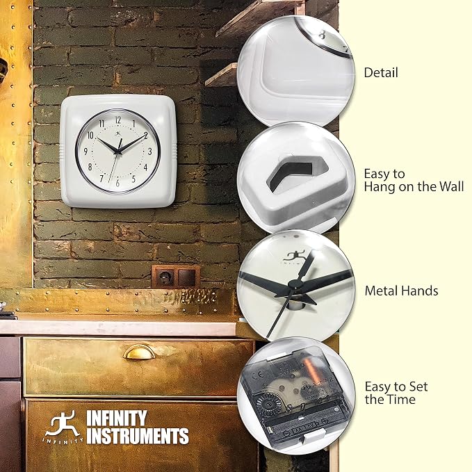 Infinity Instruments Retro – 9-Inch Square Silent Non-Ticking Mid-Century - Image 7