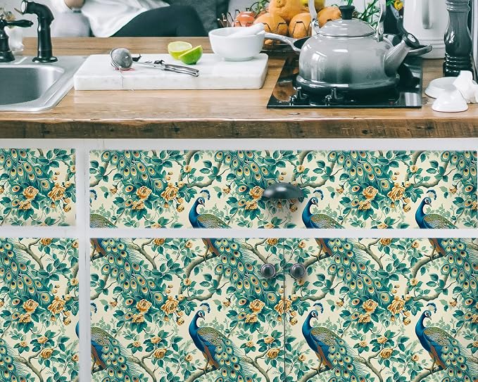 FLFK Green Peacock Wallpaper, Peel and Stick Wall Mural - Image 3