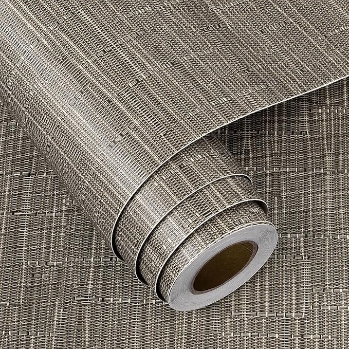FunStick 24"x394" Grasscloth Wallpaper Textured Woven Taupe Brown Grass Cloth - Image 4