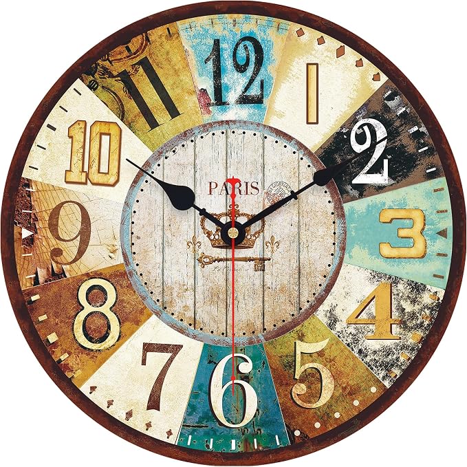 VIKMARI 14 Inch Wooden Wall Clock Battery Operated Retro Rustic Decorative Clock by VIKMARIWallClock