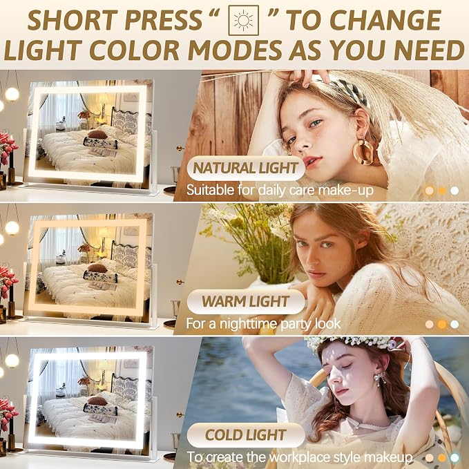 ROLOVE Vanity Mirror with Lights 22"x18", Lighted Makeup Mirror with 10X - Image 3