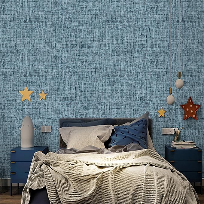 TANONE Blue Contact Paper Peel and Stick 15.8 in X 197 in, Grasscloth Wallpaper - Image 4