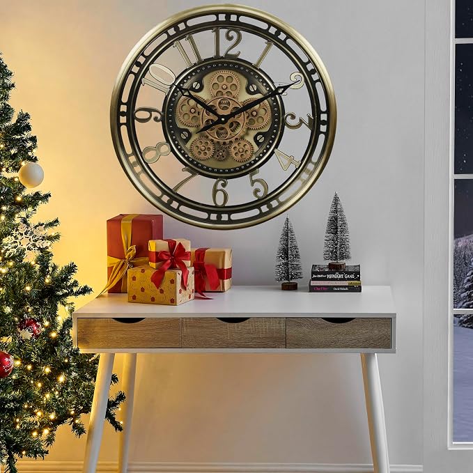 CLXEAST 21 Inch Industrial Moving Gears Wall Clock, Modern Farmhouse Arabic - Image 8