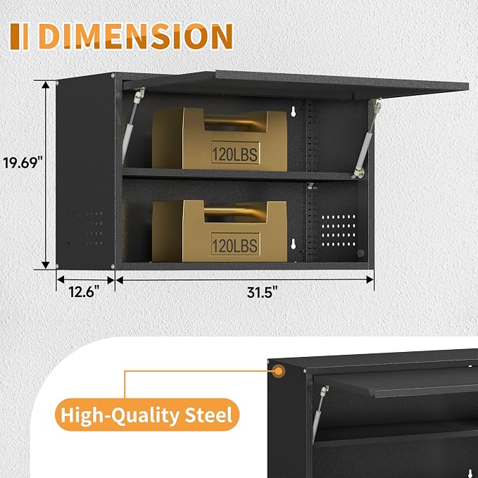 Metal Garage Wall Cabinet with Up-Flip Door, Upper Storage Cabinets with - Image 2