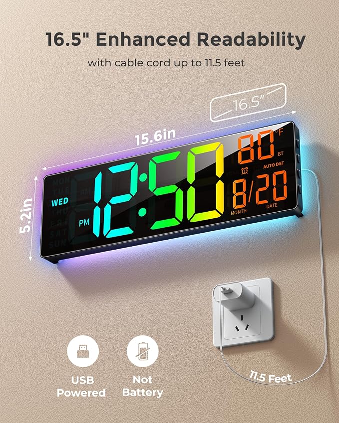 EASYERA 16.5" Large Digital Wall Clock - Image 9