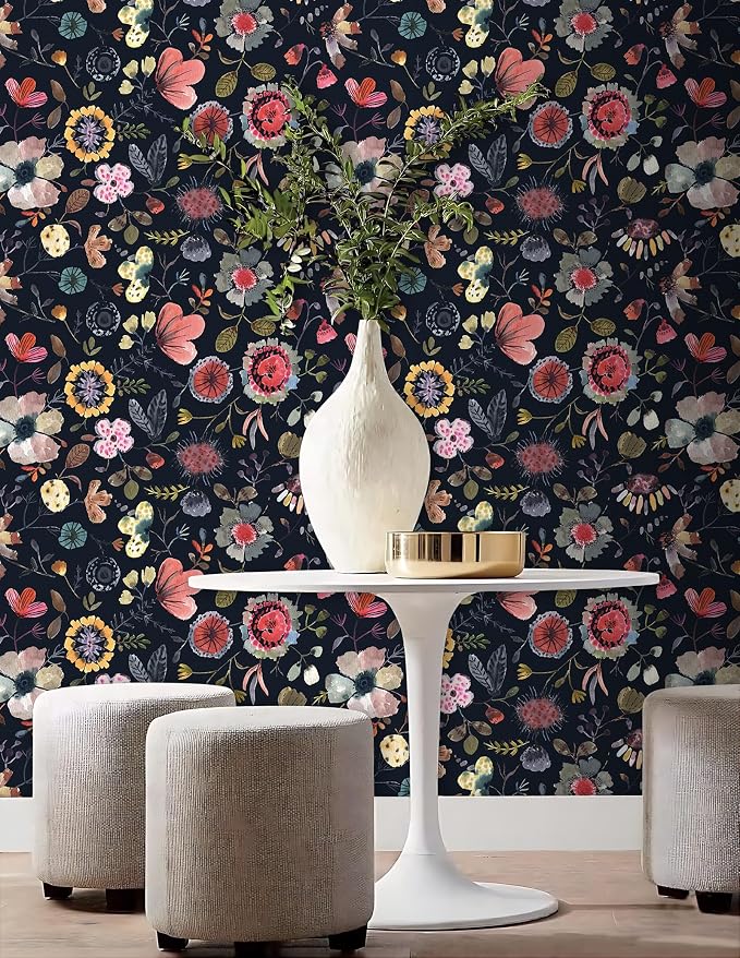 Wallpaper Peel and Stick Floral Wall Paper Removable Waterproof Blue/Red/Yellow - Image 3