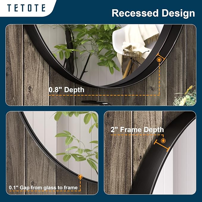 TETOTE Black Oval Bathroom Mirror, 24 x 36 Matte Black Framed Wall Mounted - Image 6